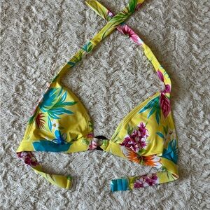 Yellow Tropical Floral Halter Bikini Top